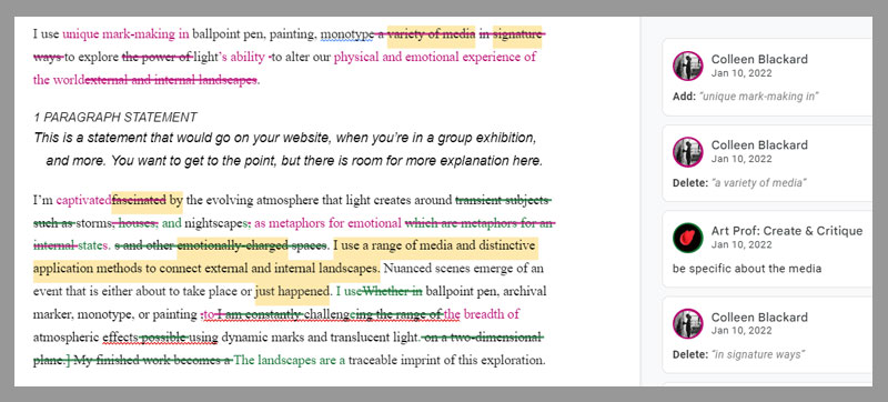 Artist Docs, Editing Artist Statements