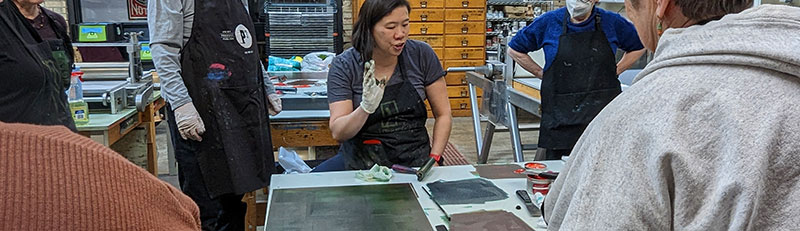 Clara banner printmaking monotype